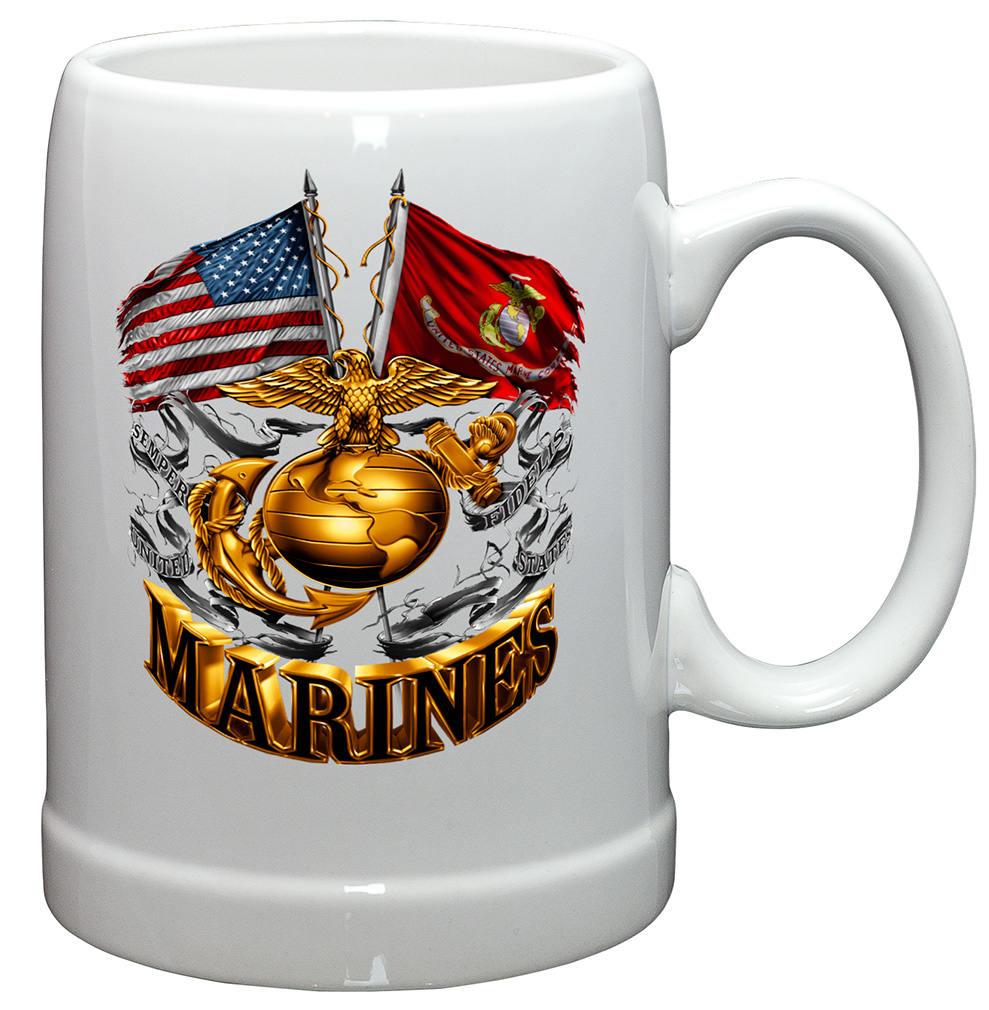 Coffee Cup-Marine Corps Cross Flags Stoneware 20oz